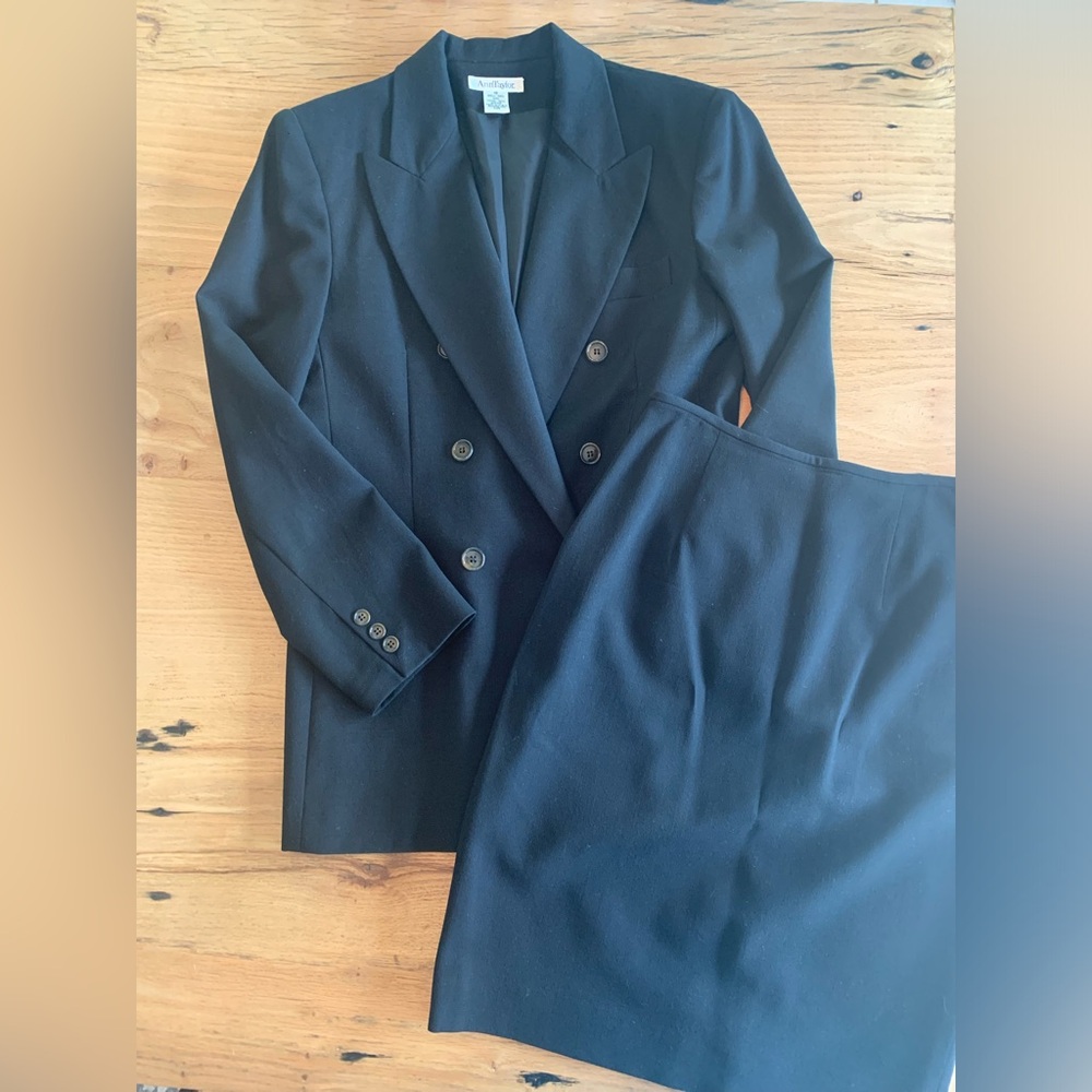 Ann Taylor Separates Double Breasted Suit‎ Black Wool Jacket Women’s 10 Skirt 8